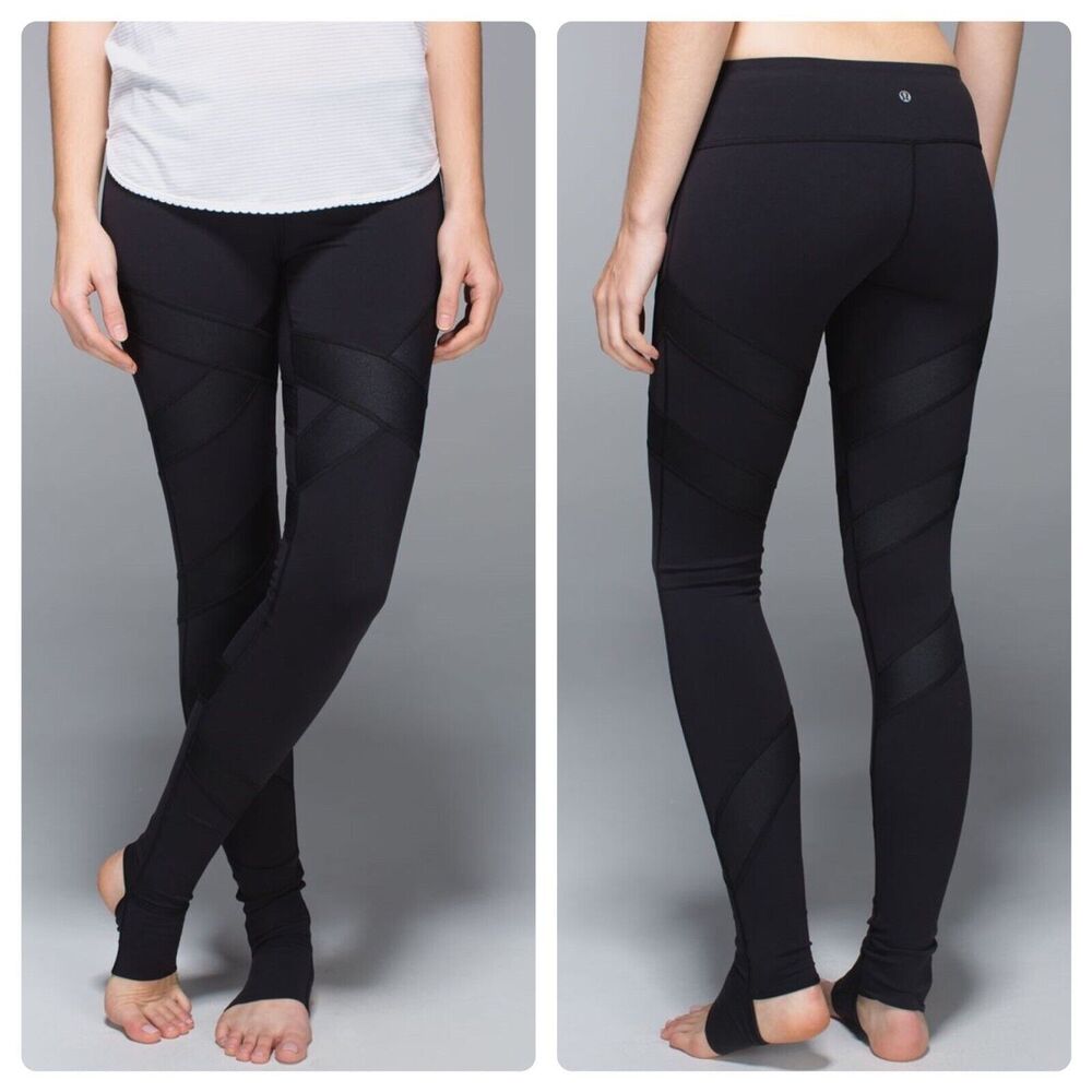 LULULEMON Black Stirrup Cire Wrap Wunder Under Pants Yoga Leggings Mid Rise 6